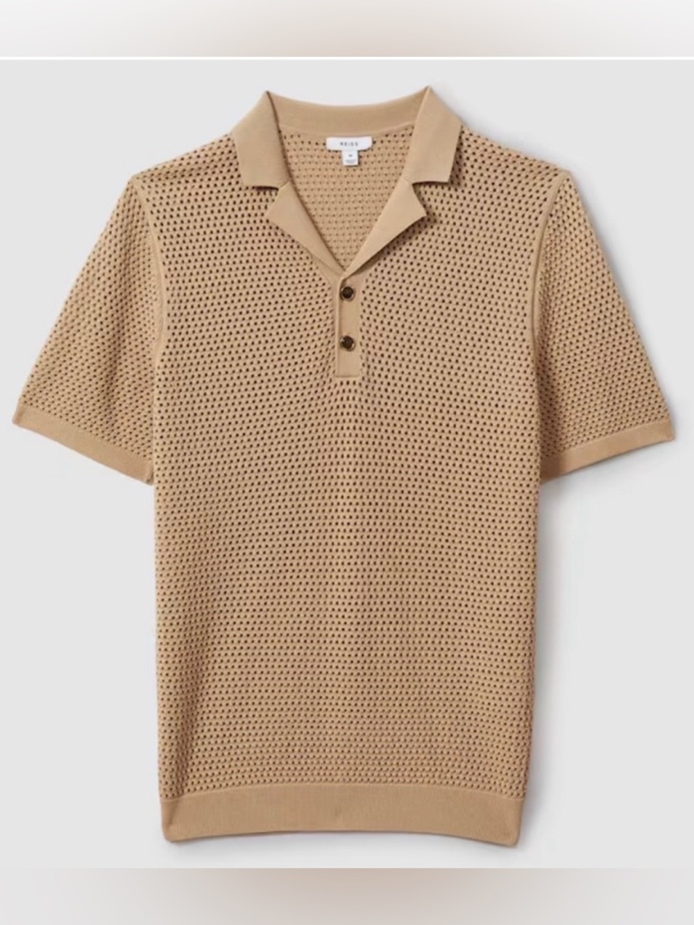 Reiss Men's Fargo Short Sleeve Knit Polo in color “stone”/tan. Men’s large. NWT
